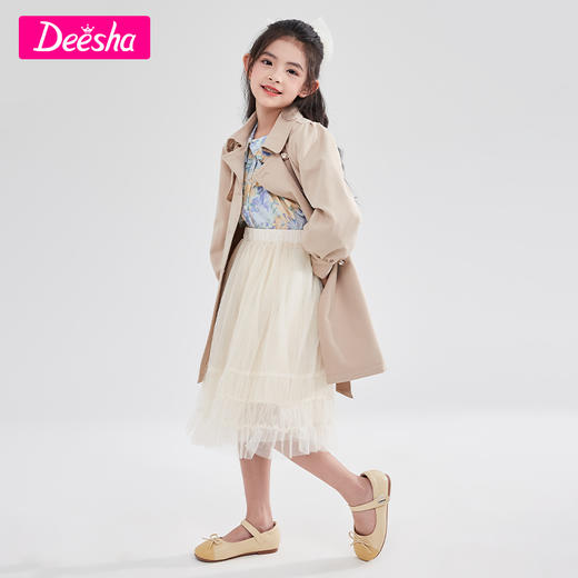 笛莎Deesha 童装女童外套2022春季新款优雅双排扣甜美气质风衣 商品图2
