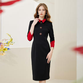 NA801斯尔丽瑟俪2023春季新款撞色翻领合体时尚连衣裙