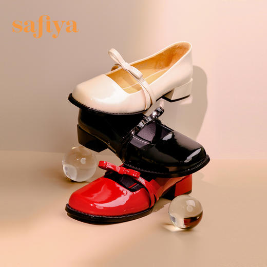 Safiya/索菲娅 法式方头2023年春季新款蝴蝶结粗跟复古玛丽珍单鞋 SF31111056 商品图10