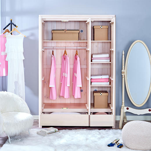 喜梦宝全实木衣柜现代简约三门衣柜松木儿童衣柜二门衣柜 薄荷 商品图3