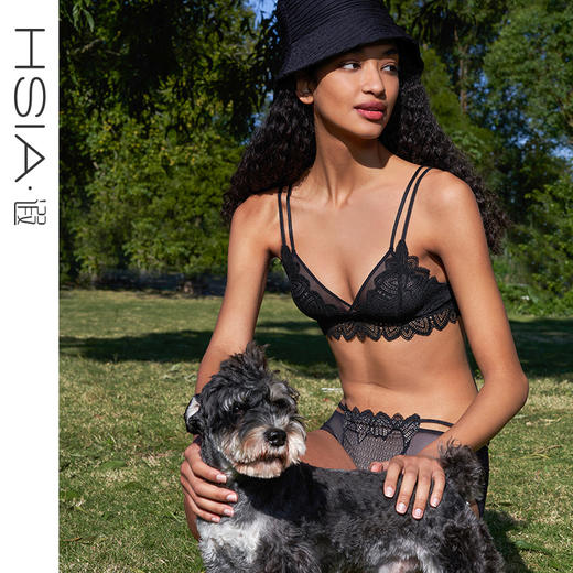 HSIA遐无钢圈三角杯文胸小胸防凸点双肩带胸罩性感蕾丝新品内衣女【青青绿叶】 商品图0