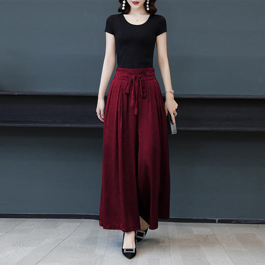 KQL-休闲裤 2023夏季阔腿裤女高腰垂感九分裤大码龟裂纹香云纱休闲裤女 商品图3