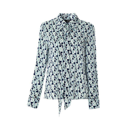 EITIE爱特爱春季新款洋气职业干练显瘦系带几何印花衬衫上衣6909610 商品图5