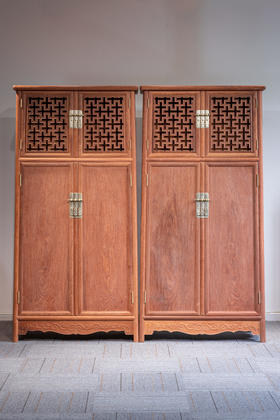 红桥红  家具严选  缅甸花梨（大果紫檀）  【183 攒万字纹 圆角柜】