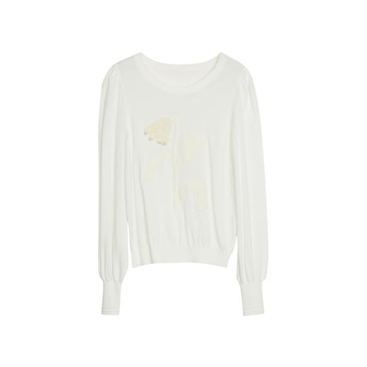 谜底套头针织衫女2023春季新款甜美可爱泡泡袖绣花上衣231MZ0309 商品图4