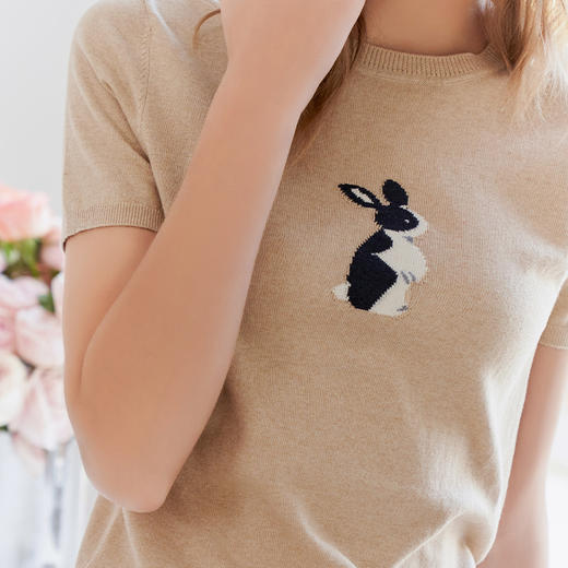 【卡通短袖针织套衫】23年春夏新品女士针织套衫修身兔子卡通图案毛衣 商品图3
