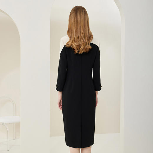 QE86A斯尔丽瑟俪2023春季新款衬衫领撞色收腰修身下摆开叉连衣裙 商品图1