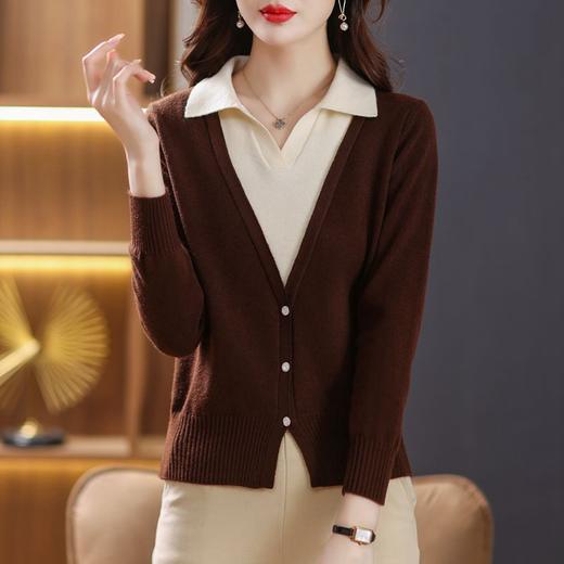 春秋时尚新款拼接V领假两件，薄款针织衫上衣翻领打底毛衣潮CC-101-55969 商品图8