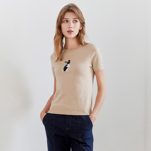 【卡通短袖针织套衫】23年春夏新品女士针织套衫修身兔子卡通图案毛衣 商品图5