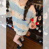 <曾小咸推荐>女装条纹针织衫女春秋新款韩版百搭宽松破洞设计感长袖上衣 商品缩略图1