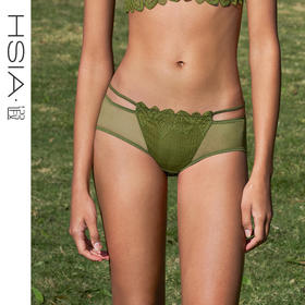 HSIA遐内裤女仿丁字裤花芽绑带性感蕾丝轻薄网纱纯棉裆中腰平角裤【青青绿叶】