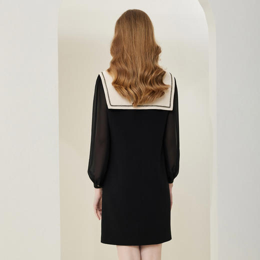 QE85A斯尔丽瑟俪2023春新款娃娃领灯笼袖小黑裙连衣裙 商品图1