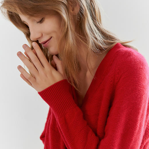 【纯羊绒针织V领开衫】23年早春新品女士短款针织开衫暗纹提花针织小外套 商品图0