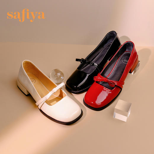 Safiya/索菲娅 法式方头2023年春季新款蝴蝶结粗跟复古玛丽珍单鞋 SF31111056 商品图11