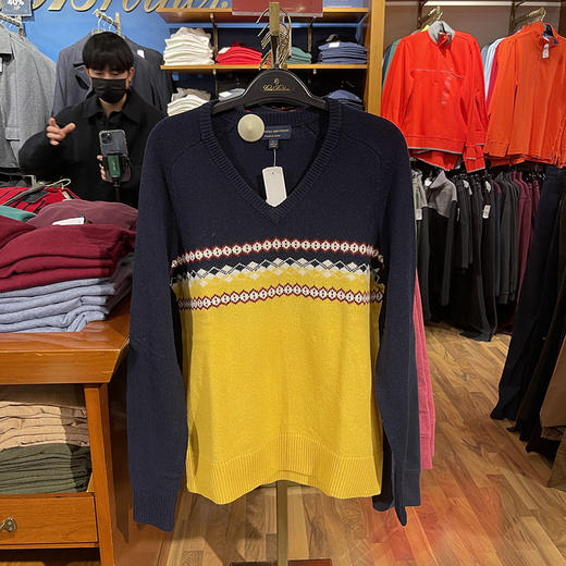 意大利面料 Brooks Brothers  男士V领插肩美利奴羊毛混纺针织衫 商品图0