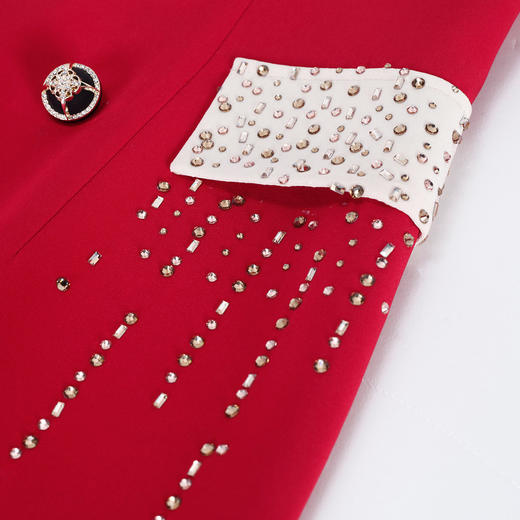 NA815斯尔丽瑟俪2023春季新款一字领收腰合体撞色显瘦烫钻连衣裙 商品图4