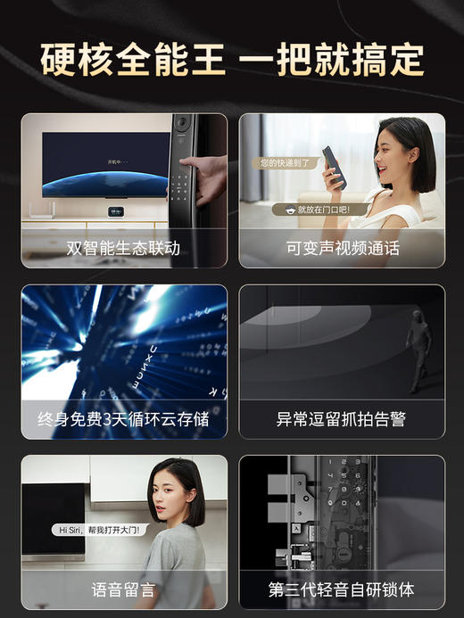 鹿客指静脉锁密码锁全自动带屏幕可视猫眼智能锁S50MPro非指纹锁 商品图1