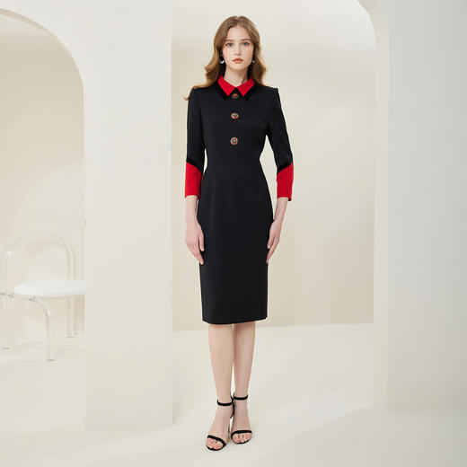 NA801斯尔丽瑟俪2023春季新款撞色翻领合体时尚连衣裙 商品图3