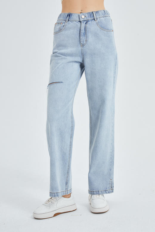 水淼大码女装2024春新款胖mm200斤韩版宽松显瘦牛仔裤7206 商品图0