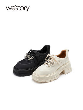 westory23年春新款复古美式金属扣学院乐福鞋小个子厚底增高55451