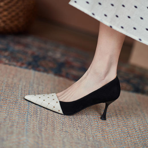 爆款百搭，真皮拼接尖头高跟鞋HBP-1381 商品图8
