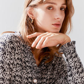 【毛边针织开衫】23年春新品女士V领条纹撞色针织开衫时尚针织外套