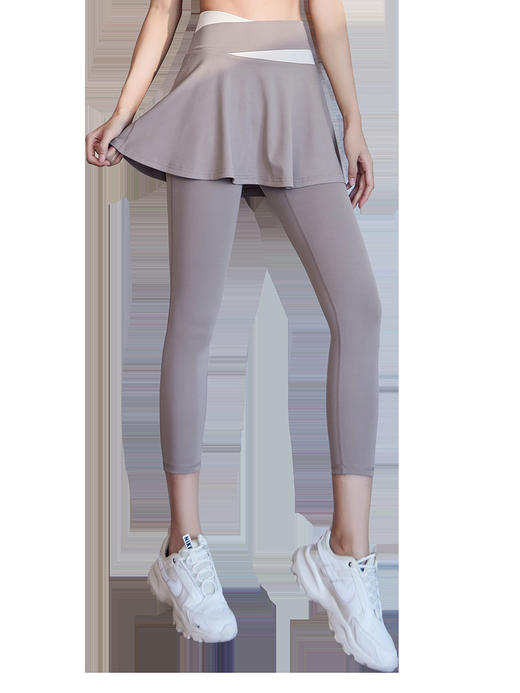 2024春夏拼色健身运动跑步舞蹈训练高腰提臀紧身裸感遮臀假两件瑜伽裤【2.6系】 商品图2