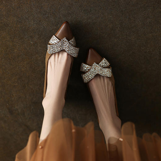 时尚尖头水钻，蝴蝶结粗跟单鞋YF-A3052 商品图5