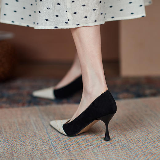 爆款百搭，真皮拼接尖头高跟鞋HBP-1381 商品图7