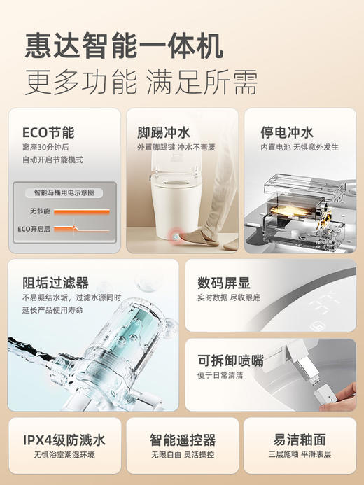 惠达旗舰店智能马桶ET36坐便器家用泡沫盾全自动一体座便脚踢翻圈 商品图3