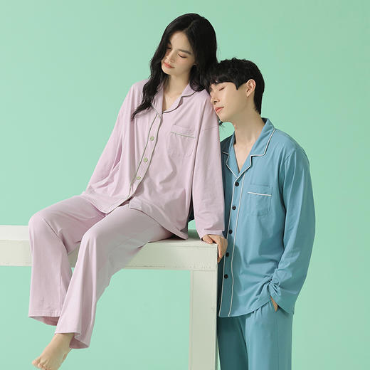 【超柔软】自然醒情侣睡衣莫代尔春款女无勒痕腰头纯棉AAAAA简约男士套装家居服抗菌JLM 商品图8