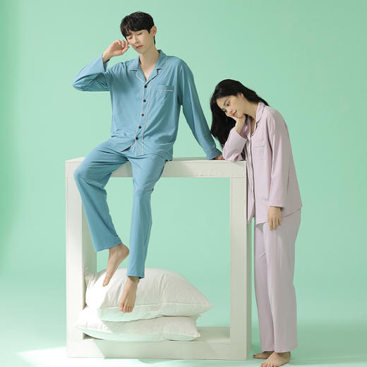 【超柔软】自然醒情侣睡衣莫代尔春款女无勒痕腰头纯棉AAAAA简约男士套装家居服抗菌JLM 商品图9
