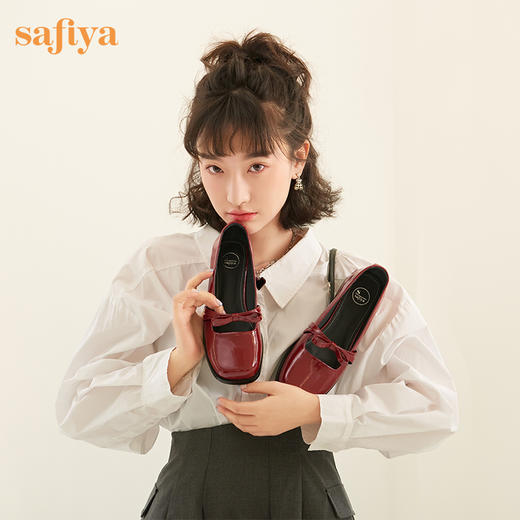 Safiya/索菲娅 法式方头2023年春季新款蝴蝶结粗跟复古玛丽珍单鞋 SF31111056 商品图2