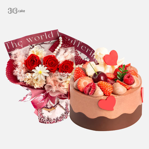 【蛋糕x花组合套餐】爱神-情人节限定-永生花 商品图1