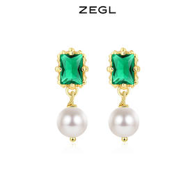ZEGL祖母绿淡水珍珠耳环女小众设计感高级耳钉925银针复古耳饰品