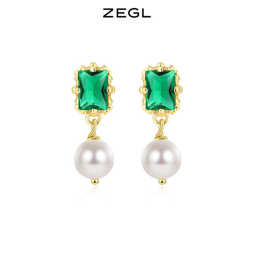 ZEGL祖母绿淡水珍珠耳环女小众设计感高级耳钉925银针复古耳饰品 商品图0