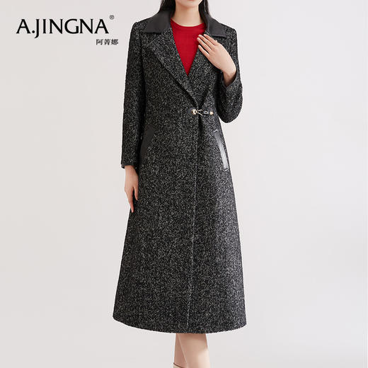 【特价不退换】阿菁娜英伦风格通勤黑色中长款大衣外套 A26D111007 商品图3