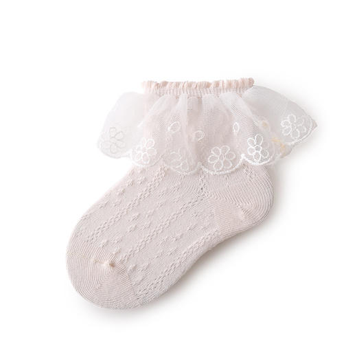 【3双装】春夏新款网眼宝宝袜子女童公主袜薄款婴幼儿童精梳棉大花边袜 商品图4