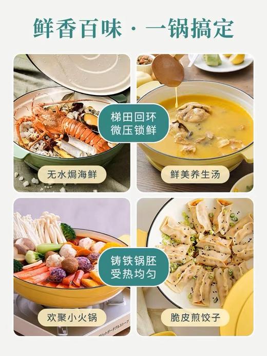 【SGS质检认证】归禾器梯田白珐琅锅铸铁锅焖锅28cm/26CM家用多功能电磁炉妈咪锅海鲜锅 商品图2