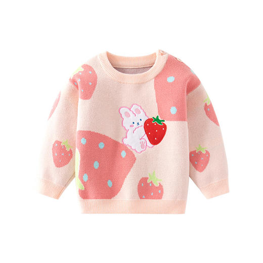 【预售】洋气草莓小兔子针织女童毛衣春秋款纯棉A类宝宝毛衣女童打底毛衣 商品图4
