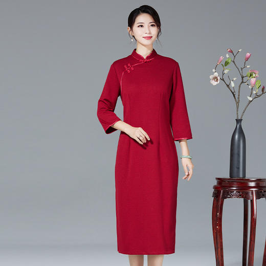 LLX-83692气质红色修身高腰连衣裙 商品图0