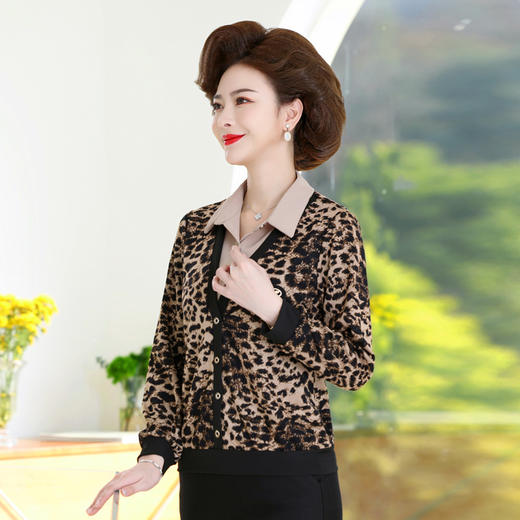 YCEA923-802 早春妈妈装中老年时尚大码女装2023春季新款长袖t恤假两件打底衫 商品图1