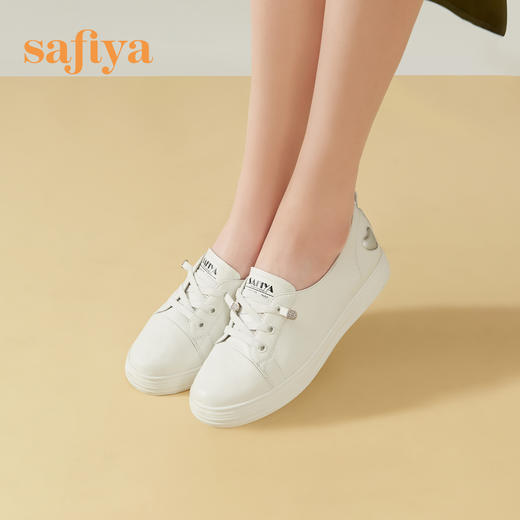 Safiya/索菲娅 春夏透气一脚蹬2023年春季新款网面休闲平底小白鞋 SF31112063 商品图4