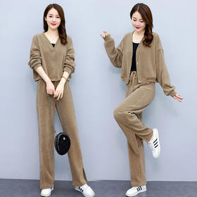 灯芯绒套装女，春季新款女装韩版时尚灯芯绒竖坑条套装休闲潮HR-LLIX39