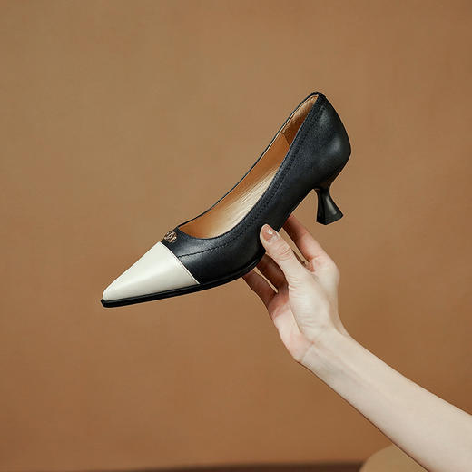 优雅简约，头层小牛皮复古轻奢浅口单鞋PS1252 商品图4