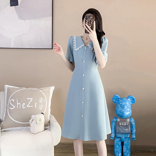 奢姿2025年夏装新款大码女装减龄娃娃领连衣裙胖妹妹纽扣装饰裙子9932890829 商品图1