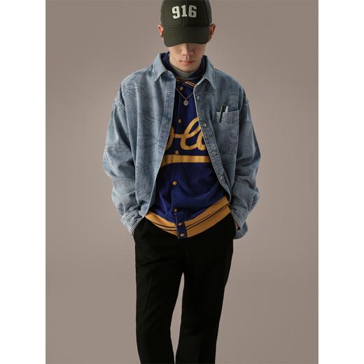 GOODBAI 916涂鸦印花浅蓝色水洗牛仔衬衫 商品图0