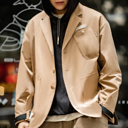 工装优选 美式休闲平驳领小西装夹克多口袋机能宽松西服外套男春 商品图0