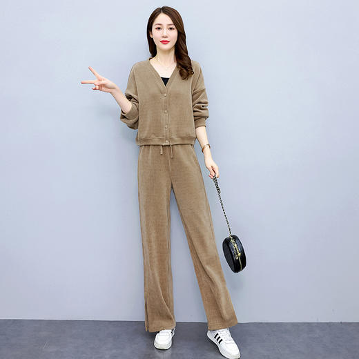 灯芯绒套装女，春季新款女装韩版时尚灯芯绒竖坑条套装休闲潮HR-LLIX39 商品图4