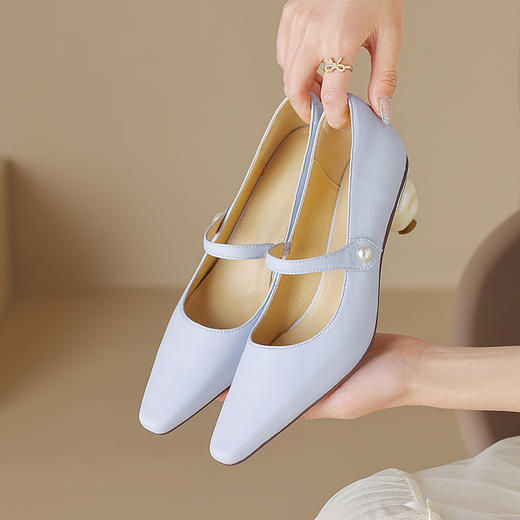 方头日常，真皮异形跟玛丽珍单鞋HB-3085 商品图1